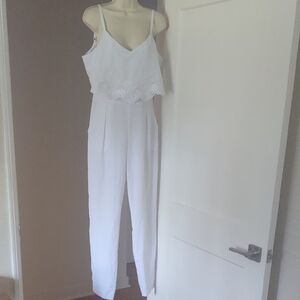 Bebe White Embroidered Trim Jumpsuit - Size 10